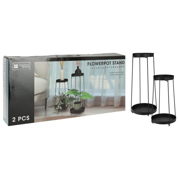 H&S Collection Support de pot de fleurs 2 Pièces métal noir