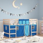 vidaXL Lit mezzanine enfants et rideaux bleu 90x190cm bois pin massif