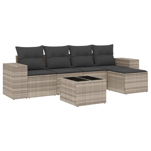 vidaXL Salon de jardin 6 Pièces avec coussins gris clair résine tressée