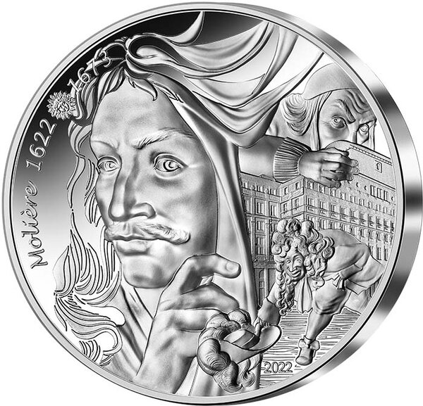 20 Euros Argent Haut Relief BE 2022 - Molière - L'Art de la Plume 2022