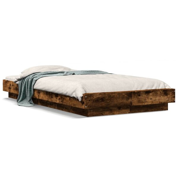 vidaXL Cadre de lit et lumières LED sans matelas chêne fumé 75x190 cm