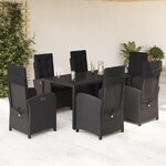 vidaXL Ensemble à manger de jardin coussins 7Pièces Noir Résine tressée