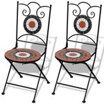 vidaXL Chaises pliables de bistro 2 Pièces Céramique Terre cuite et blanc