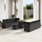 Set de Sofa de Jardin 11 Pièces avec Coussins Noir Poly Rattan Acacia