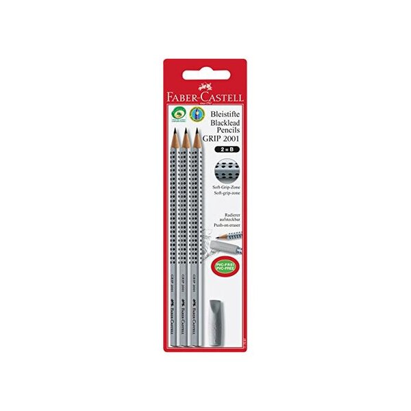 Blister Crayons Grip 2001 B 3x + 1 Gomme FABER-CASTELL