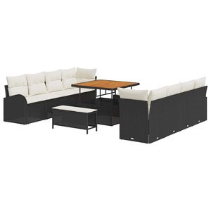 vidaXL Ensemble de canapé de jardin avec coussin 11 Pièces Noir et Crème