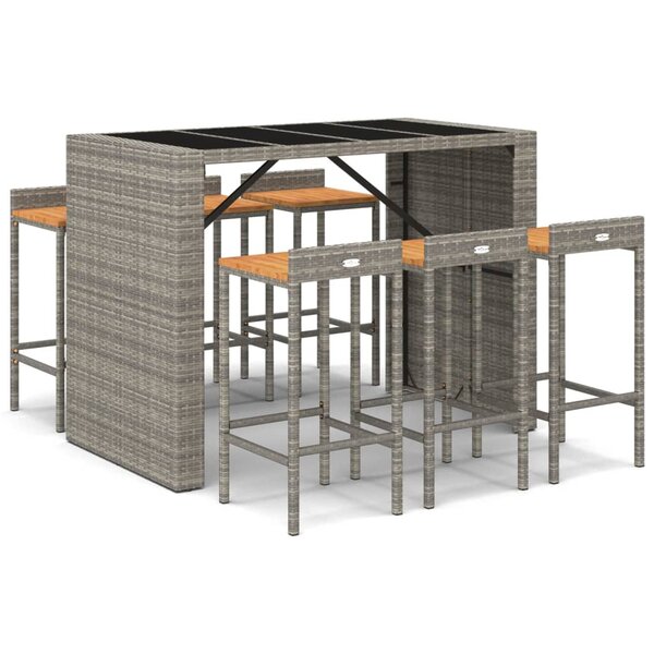 vidaXL Ensemble de bar jardin 7 Pièces gris poly rotin/bois massif acacia