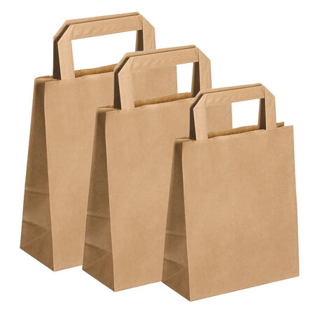Lot de 100 sacs cabas en papier kraft brun marron havane avec poignée plate 220 x 100 x 280 mm 6 Litres résistant papier 80g/m² non imprimé