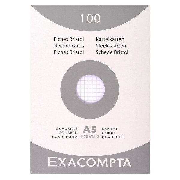 Étui De 100 Fiches - Bristol Quadrillé 5x5 Non Perforé 148x210mm - Blanc - X 10 - Exacompta