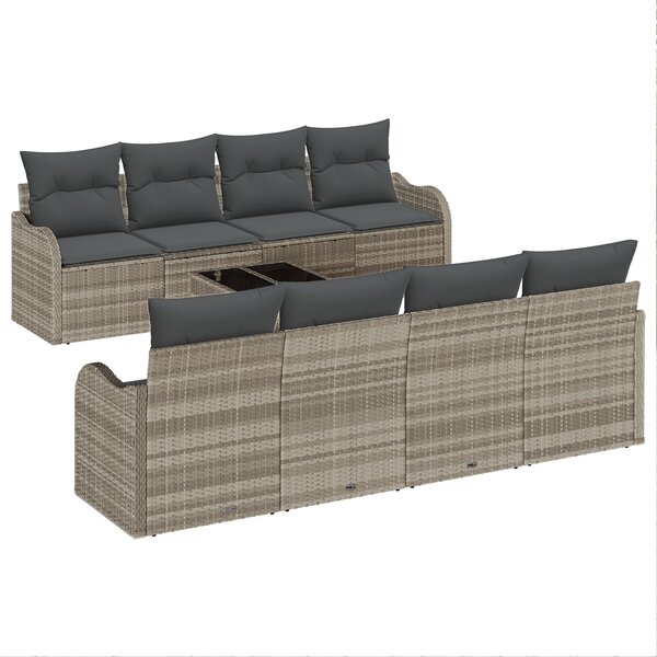 Ensemble de Canapé de Jardin 9 Pièces avec Coussins Gris Clair en Rattan Poly