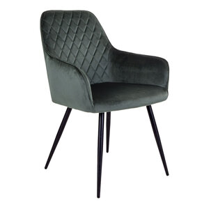 Chaise de salle à manger à accoudoirs en velours vert avec pieds noirs