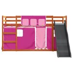 vidaXL Lit superposé avec toboggan et rideaux rose 90x200 cm