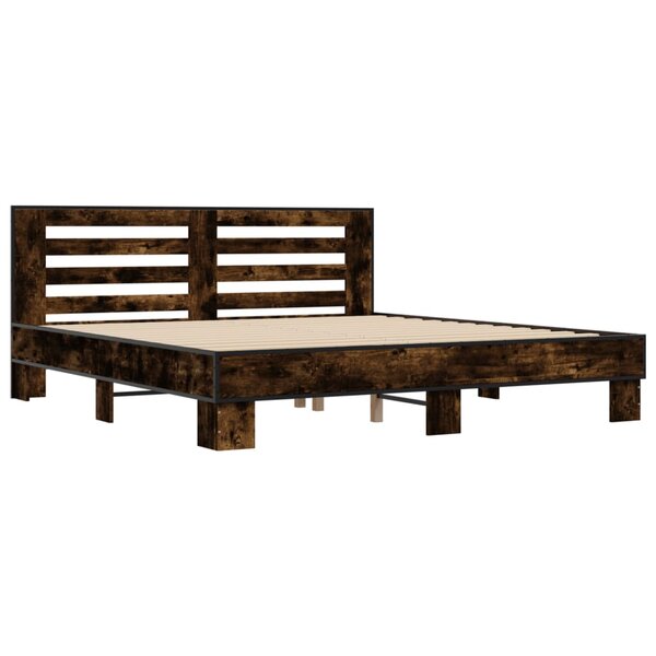vidaXL Cadre de lit chêne fumé 200x200 cm bois d'ingénierie et métal