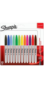 SHARPIE 12 Marqueurs permanents  Assortiment de couleurs  pointe fine   sous blister