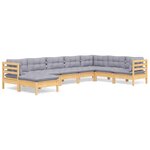 vidaXL Salon de jardin 8 Pièces avec coussins gris Bois de pin massif