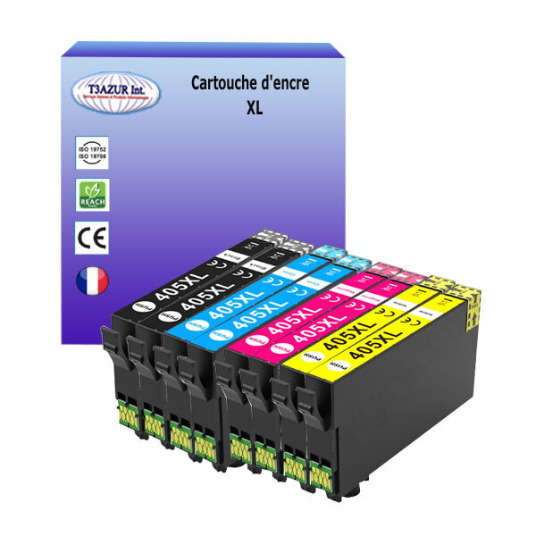 T3AZUR - 8  Cartouches compatibles avec Epson WorkForce Pro WF-4830DTWF  WF-7310DTW  WF-7830DTWF  405 XL (2N+2C+2M+2J)
