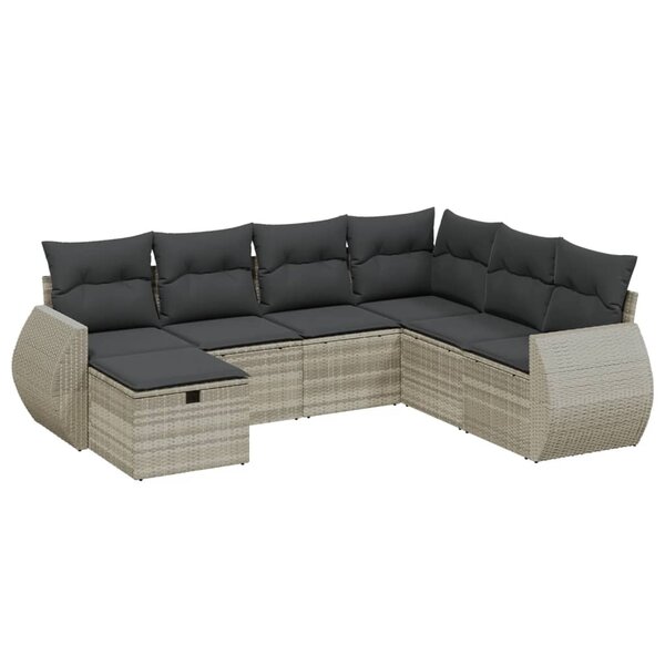 vidaXL Salon de jardin avec coussins 7 Pièces gris clair résine tressée