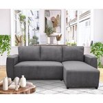 Canapé d'angle convertible réversible 3-4 places - velours côtelé Anthracite - Coffre de rangement - 224 x 155 x 85 cm