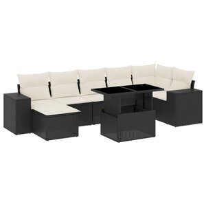 vidaXL Salon de jardin 8 Pièces avec coussins noir résine tressée