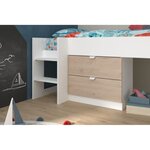 Lit toboggan enfant - Décor Blanc et chêne Jackson - Sommier inclus - 90 x 200 cm