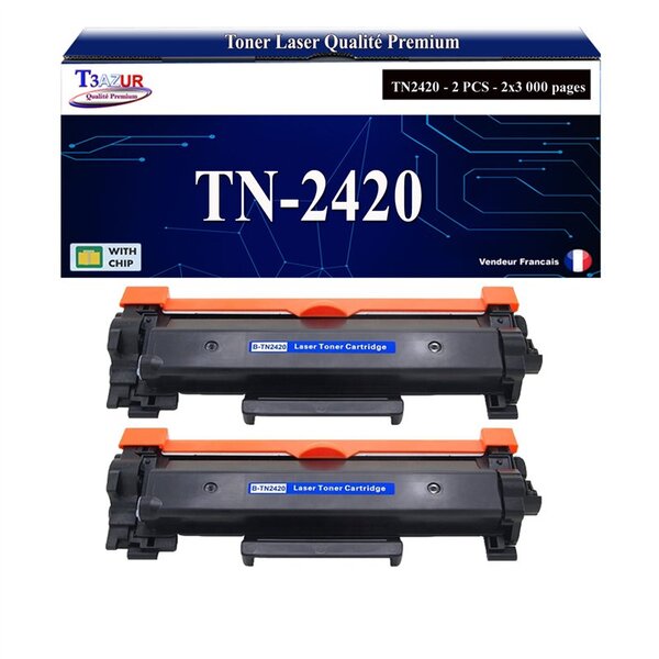 T3AZUR - 2x Toners compatibles avec Brother TN2420  TN2410 pour Brother HL-L2375DW  HL-L2350DW  DCP-L2530DW  DCP-L2550DN  MFC-L2710DW  HL-L2310D  MFC-L2730DW  L2750DW - 3 000 pages