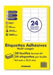 50 planches de 24 = 1200 étiquettes autocollantes papier adhésif blanc  - 63,5 x 33,9 mm - compatible mon timbre en ligne ou fba amazon-  (l7159) tva deductible