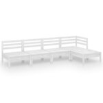 vidaXL Salon de jardin 5 Pièces Bois de pin massif Blanc