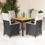 vidaXL Ensemble de bistro de jardin 5 Pièces coussins noir poly rotin