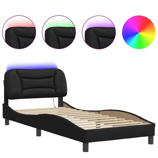 vidaXL Cadre de lit avec lumières LED noir 90x190 cm similicuir