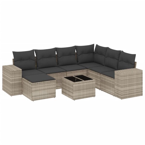vidaXL Salon de jardin 8 Pièces avec coussins gris clair résine tressée