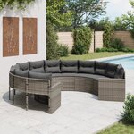 vidaXL Canapé de jardin avec coussins rond gris résine tressée