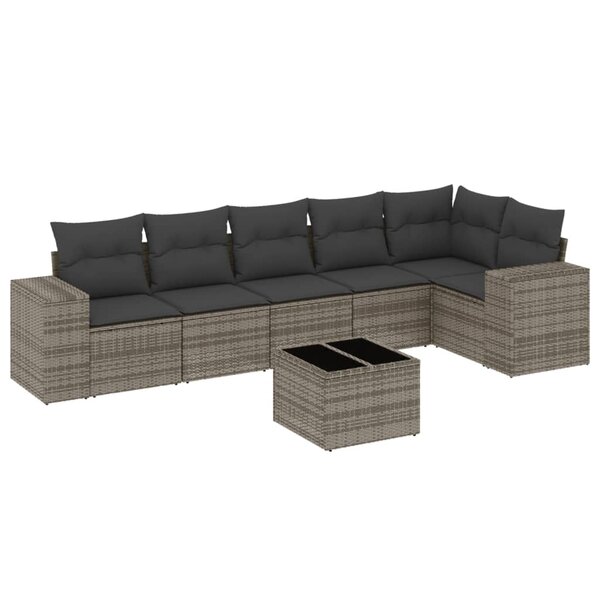 vidaXL Salon de jardin avec coussins 7 Pièces gris résine tressée