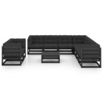 Salon de jardin meuble d'extérieur ensemble de mobilier 10 pièces avec coussins noir bois de pin massif 02_0015105
