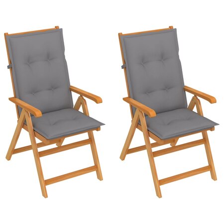 vidaXL Chaises de jardin 2 Pièces avec coussins gris Bois de teck massif