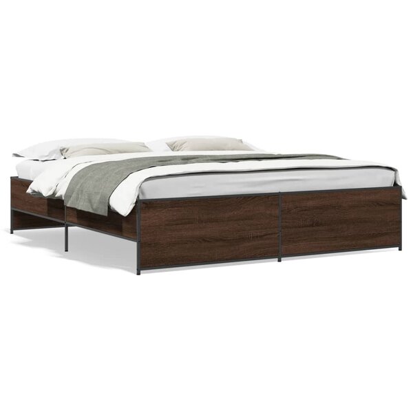 vidaXL Cadre de lit chêne marron 200x200 cm bois d'ingénierie et métal