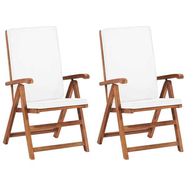 vidaXL Chaises inclinables lot de 2 avec coussins Teck solide Crème