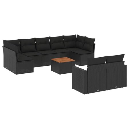 vidaXL Salon de jardin 10 Pièces avec coussins noir résine tressée