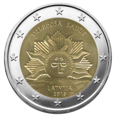 Monnaie 2 euros commémorative lettonie 2019 - soleil levant