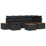 Ensemble de canapé de jardin 7 pièces avec coussins en poly rattan noir