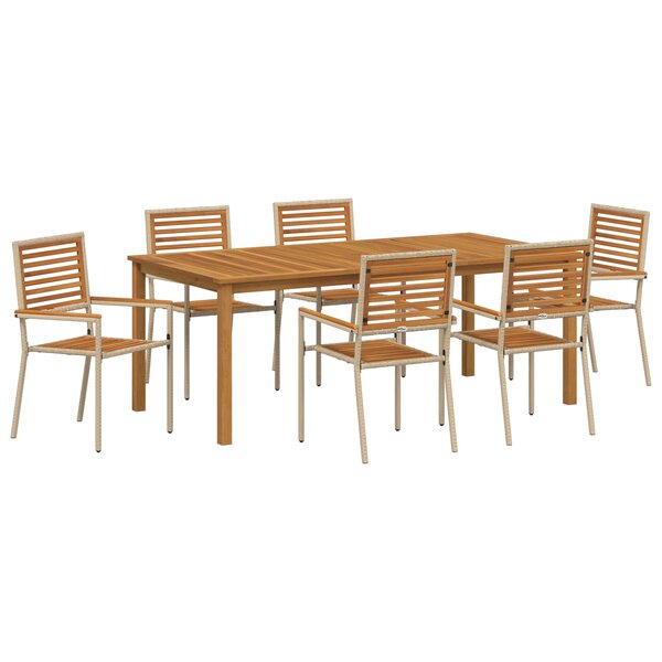 Ensemble de Salle à Manger de Jardin vidaXL 7 Pièces Beige Poly Rattan Acacia