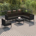 vidaXL Salon de jardin 8 Pièces avec coussins Résine tressée Noir