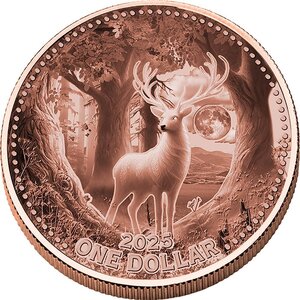 Pièce de monnaie en Cuivre 1 Dollar g 155.5 (5 oz) Millésime 2025 Native American Myth WHITE STAG