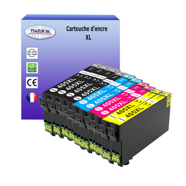 T3AZUR - 10  Cartouches compatibles avec Epson WorkForce WF-7830DTWF  WF-7835  WF-7835DTWF  405 XL (4N+2C+2M+2J)