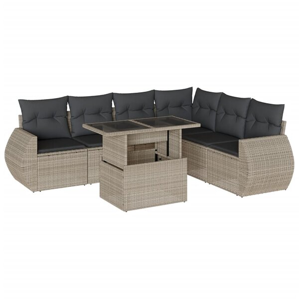 vidaXL Salon de jardin avec coussins 7 Pièces gris clair résine tressée