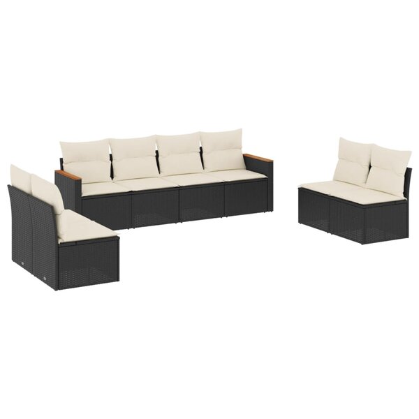 vidaXL Salon de jardin 8 Pièces avec coussins noir résine tressée