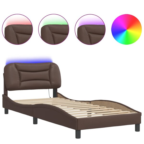 vidaXL Cadre de lit avec lumières LED marron 90x200 cm similicuir
