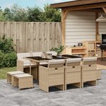 vidaXL Ensemble à manger de jardin et coussins 11 Pièces beige poly rotin