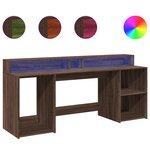 Bureau table poste de travail meuble d'ordinateur informatique étude et lumières LED chêne bois d'ingénierie brun 02_0023790