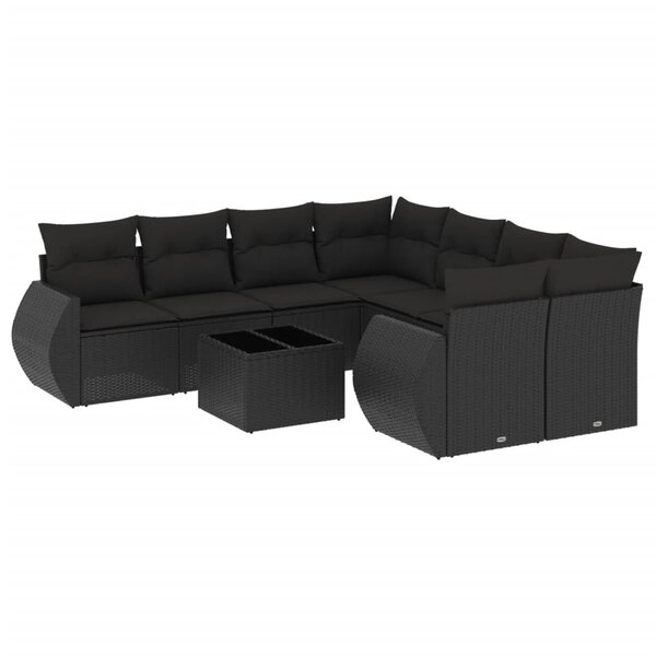 vidaXL Salon de jardin 9 Pièces avec coussins noir résine tressée