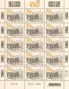 Feuille de 15 timbres - Palais du Tau - Reims - Lettre Verte